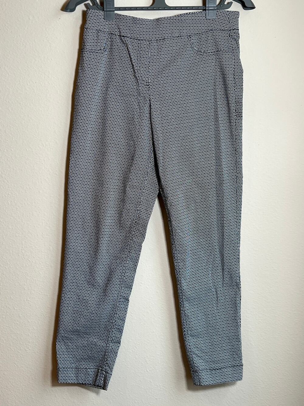 SlimSation Large SZ 14 Geometric Print Pull-On Ankle Pants Slimming Black White